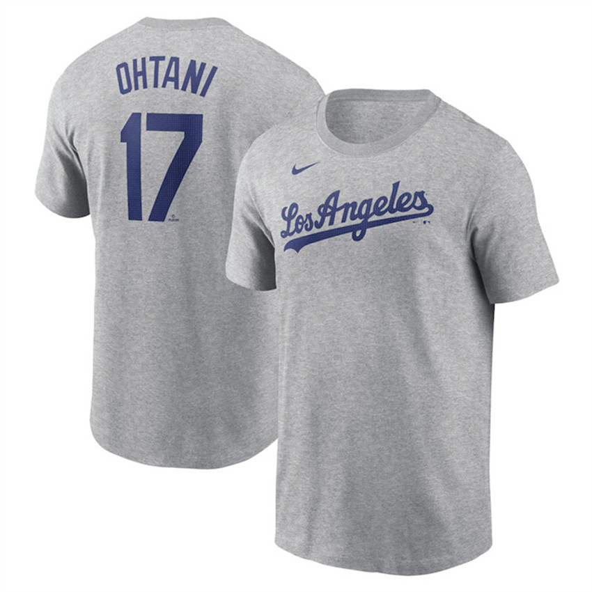 Men's Grey Los Angeles Dodgers #17 Shohei Ohtani 2024 Fuse Name & Number T-Shirt